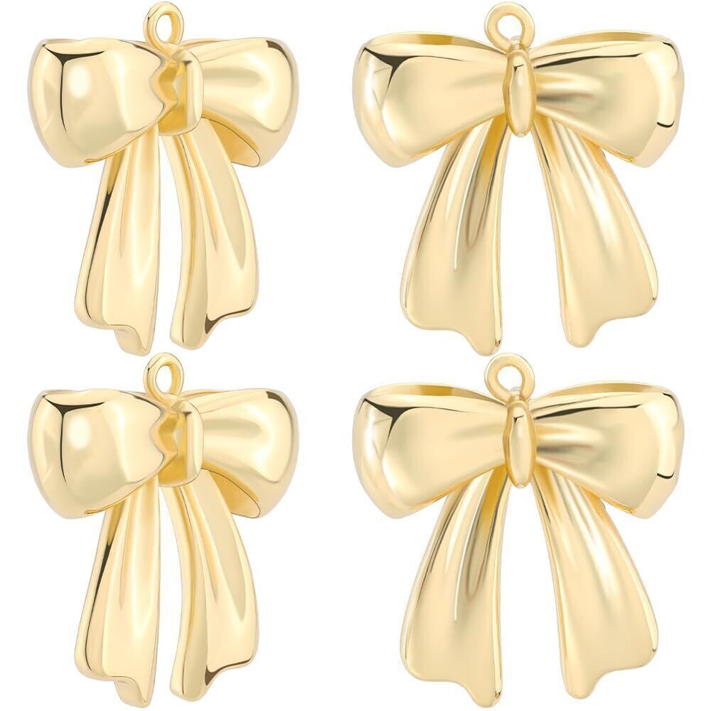 3470 1 Box 5Pcs Bowknot Charms 18K Gold Plated Brass Large Bow Dangle